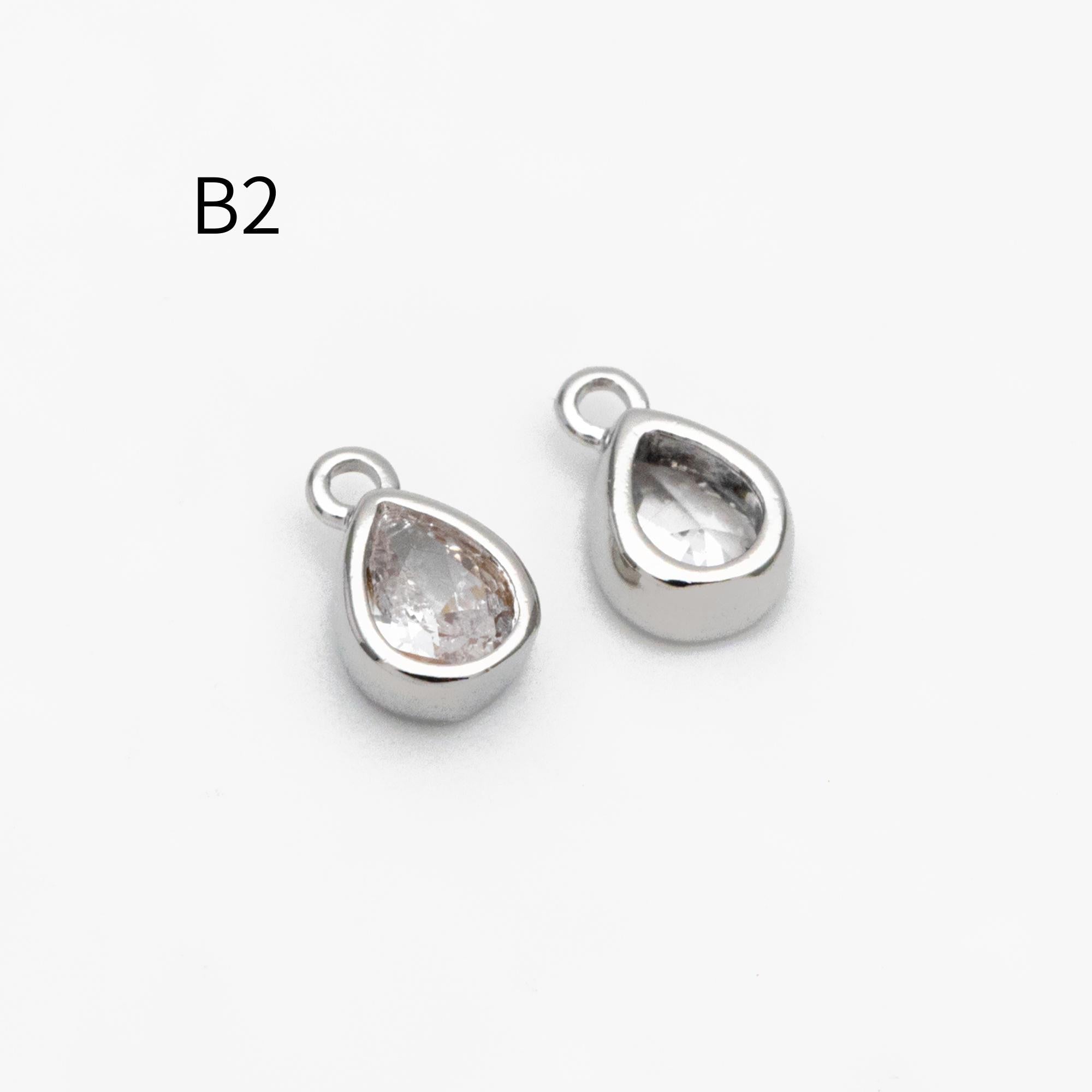 10pcs CZ pave Gold/ Silver Square/ Teardrop Charms , Gold/ Rhodium Plated Brass Drop Pendants (GB-992)